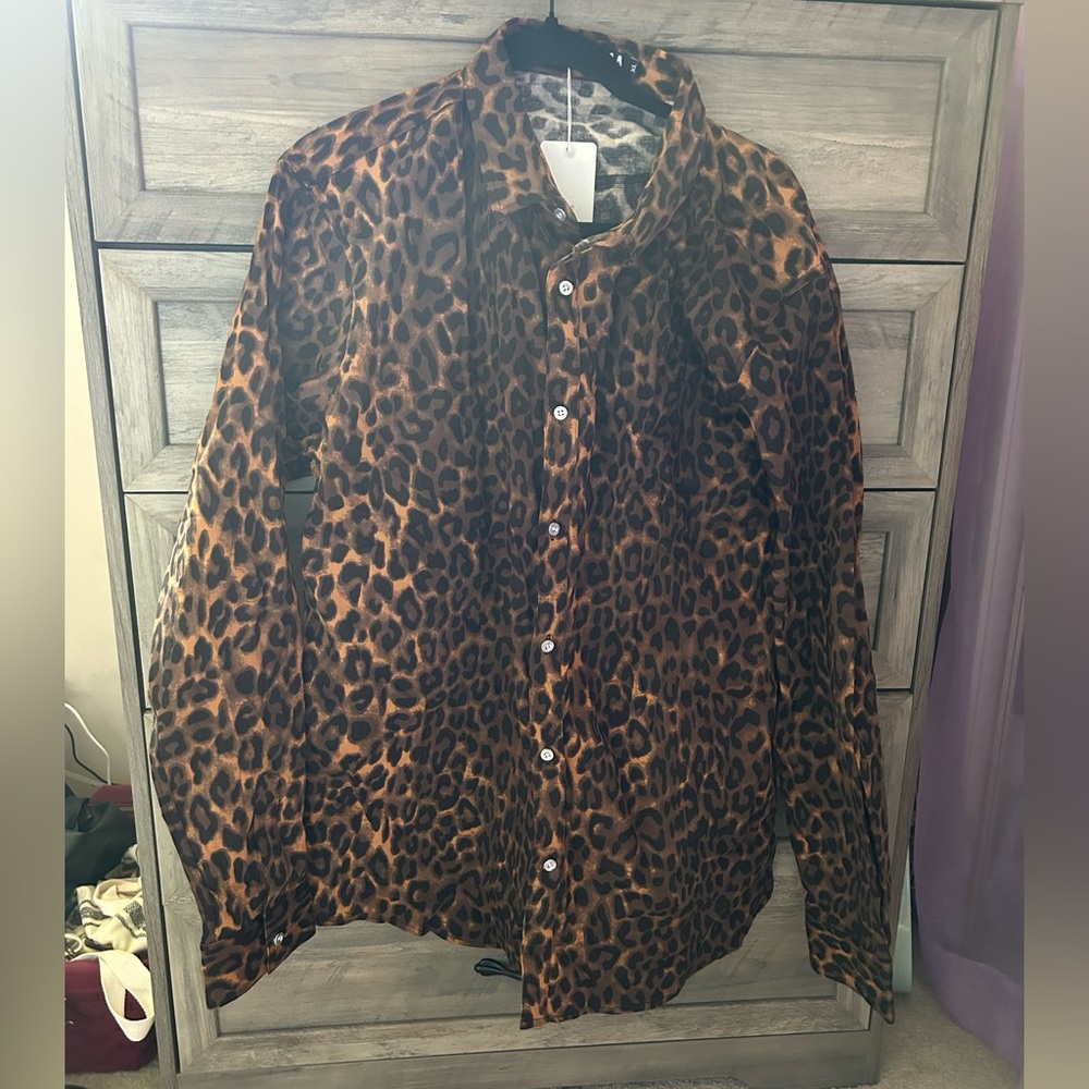 Leopard Print Button-Up Shirt